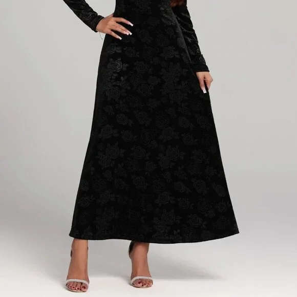 Rose Print V-Neck Long Sleeve Dress - Picture 5 of 8